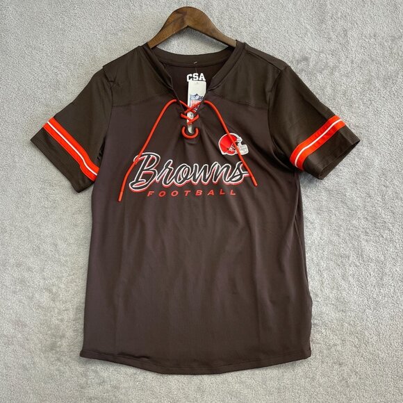 NEW Cleveland Women's M Browns Football Lace-Up Tee Shirt CSA NFL Team Apparel - Picture 1 of 9